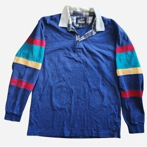 Vintage 90s Lands' End  Striped Long Sleeved Rugby Polo Shirt Size Large
